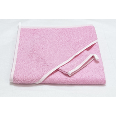 Полотенце с уголком для новорожденных с рукавичкой (розовый)